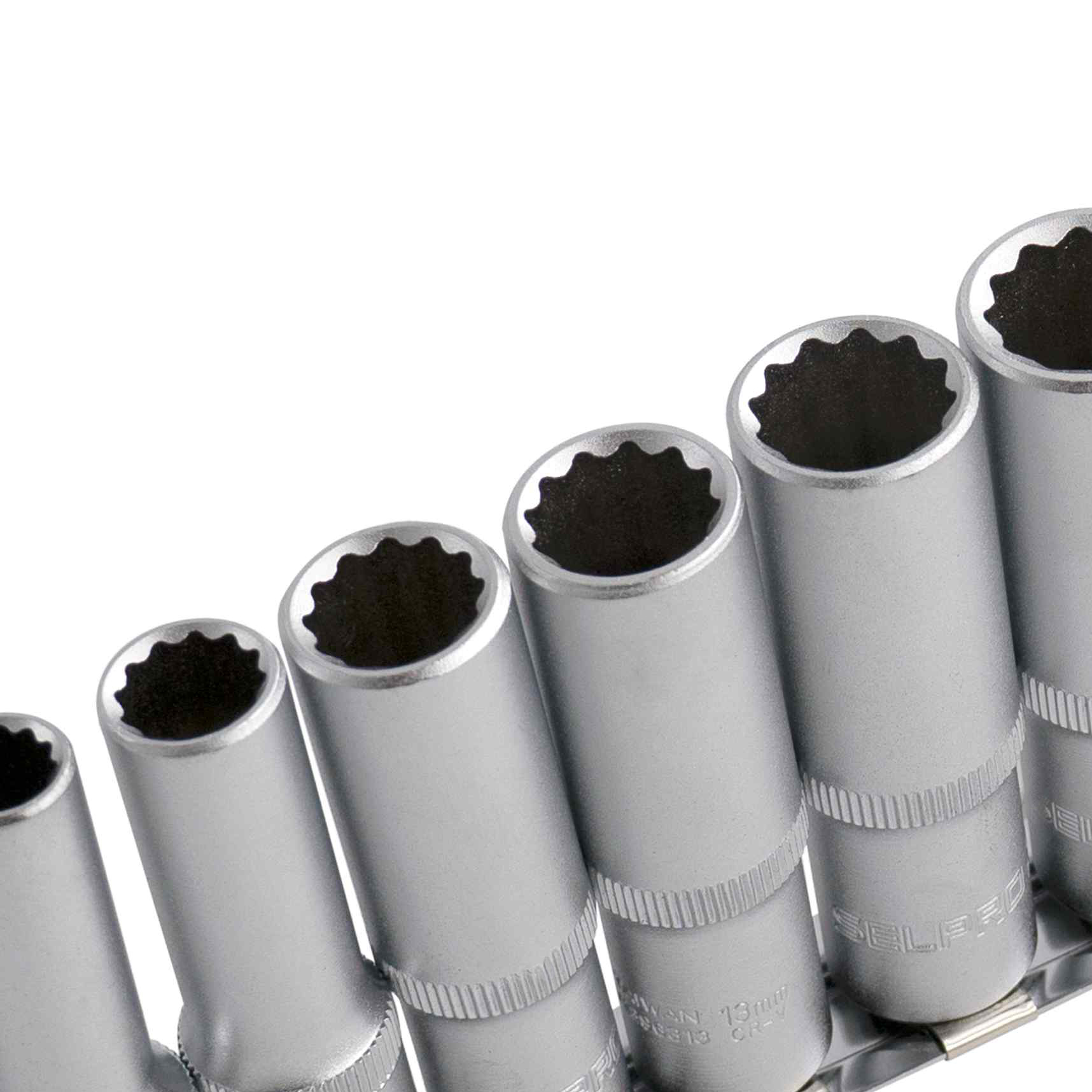 1/2" Dr. 10 Pcs Deep Socket Set 12PT
